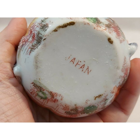Antique Moriage Japan Porcelain Sugar Bowl w/lid Marked 3" tall Geisha scene - Picture 10 of 12